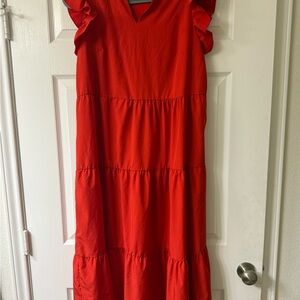 SHEIN Red Tiered Maxi Dress with Flutter Sleeves